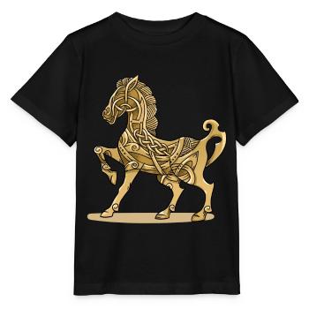 Keltischer Knoten Pferd Runen Verzierung Geschenk - Stanley/Stella Kinder T-Shirt MINI CREATOR  - Schwarz - Vorne - Mikhail (115cm)