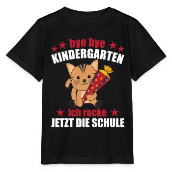 Endlich Schulkind Katze Schultüte rocke die Schule - Stanley/Stella Kinder T-Shirt MINI CREATOR  - Schwarz - Vorne - Mikhail (115cm)