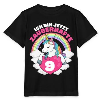 9 Jahre Einhorn 9. Geburtstag Mädchen - Stanley/Stella Kinder T-Shirt MINI CREATOR  - Schwarz - Vorne - Mikhail (115cm)