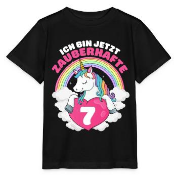 7 Jahre Einhorn 7. Geburtstag Mädchen - Stanley/Stella Kinder T-Shirt MINI CREATOR  - Schwarz - Vorne - Mikhail (115cm)