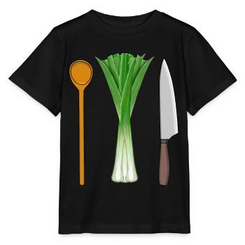 Leeks Vegetarian Cooking Wooden Spoon Job Professions - Stanley/Stella MINI CREATOR Kids’ T-Shirt - black - Front - Mikhail (115cm)