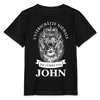 John Geschenk Name Löwe - Stanley/Stella Kinder T-Shirt MINI CREATOR  - Schwarz - Vorne - Mikhail (115cm)
