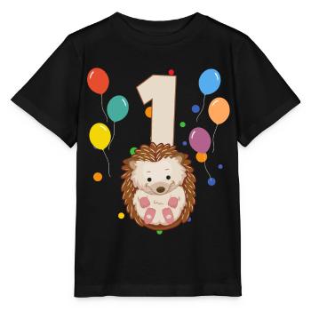 1st birthday children's birthday 1 year hedgehog - Stanley/Stella MINI CREATOR Kids’ T-Shirt - black - Front - Mikhail (115cm)