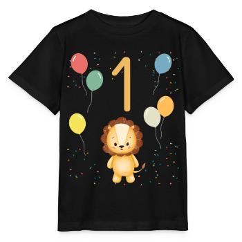 1st birthday children's birthday 1 year lion - Stanley/Stella MINI CREATOR Kids’ T-Shirt - black - Front - Mikhail (115cm)