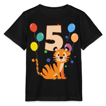 5. Geburtstag Kindergeburtstag 5 Jahre Tiger - Stanley/Stella Kinder T-Shirt MINI CREATOR  - Schwarz - Vorne - Mikhail (115cm)