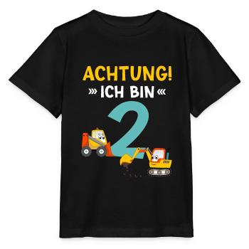 Zwei / Zweiter Geburtstag / 2. Geburtstag Bagger - Stanley/Stella Kinder T-Shirt MINI CREATOR  - Schwarz - Vorne - Mikhail (115cm)