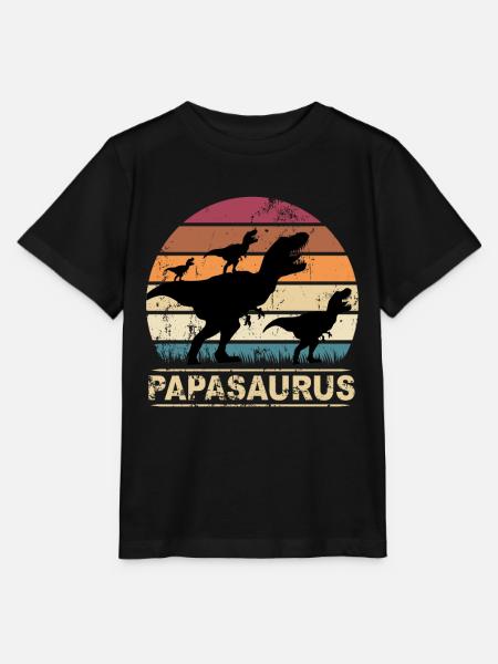 Papasaurus Dinosaurier Vater von 3 Kinder - Stanley/Stella T-shirt MINI CREATOR til børn - sort