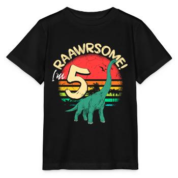 Brachiosaurus Dinosaur 5 Years Birthday Dino - Stanley/Stella MINI CREATOR Kids’ T-Shirt - black - Front - Mikhail (115cm)