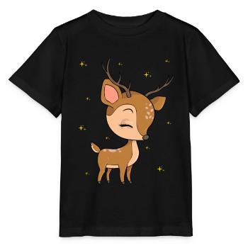 Kleines Rehkitz Reh Waldtiere Tier - Stanley/Stella Kinder T-Shirt MINI CREATOR  - Schwarz - Vorne - Mikhail (115cm)