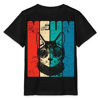 Retro Nine 9 years 9 . Birthday Cool Cat - Stanley/Stella MINI CREATOR Kids’ T-Shirt - black - Front - Mikhail (115cm)