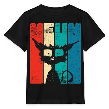 Retro Nine 9 years 9 . Birthday Funny Cat - Stanley/Stella MINI CREATOR Kids’ T-Shirt - black - Front - Mikhail (115cm)
