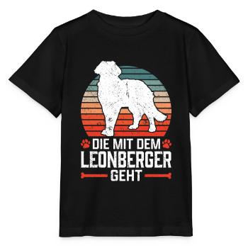 Die mit dem Leonberger geht Leonberg Hund - Stanley/Stella Kinder T-Shirt MINI CREATOR  - Schwarz - Vorne - Mikhail (115cm)