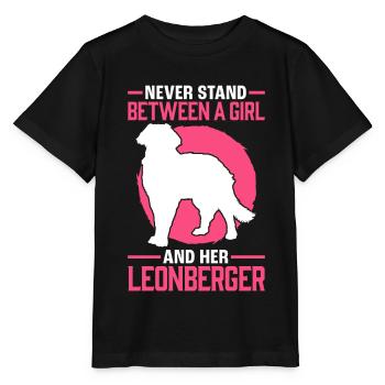 Mädchen mit ihrem Leonberger Leonberg Hund - Stanley/Stella Kinder T-Shirt MINI CREATOR  - Schwarz - Vorne - Mikhail (115cm)
