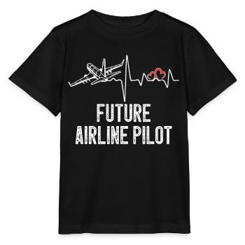 Future Airline Pilot Heartbeat Airplane - Stanley/Stella Kinder T-Shirt MINI CREATOR  - Schwarz - Vorne - Mikhail (115cm)