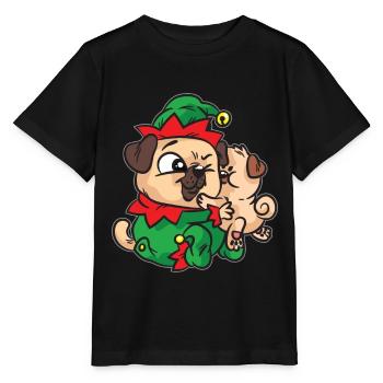 Onze carlins câlinent la robe de Noël - T-shirt bio MINI CREATOR Stanley/Stella Enfant - noir - Devant - Mikhail (115cm)