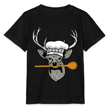 Willd Küche Koch Kochlöffel Hirschkopf Restaurant - Stanley/Stella Kinder T-Shirt MINI CREATOR  - Schwarz - Vorne - Mikhail (115cm)