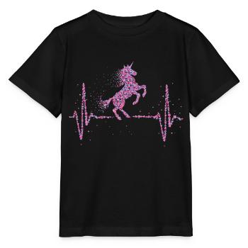 Einhorn Einhörner Unicorn Herzschlag - Stanley/Stella Kinder T-Shirt MINI CREATOR  - Schwarz - Vorne - Mikhail (115cm)