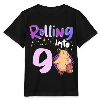 9. Geburtstag Hamster Rolling into 9 Jahre - Stanley/Stella Kinder T-Shirt MINI CREATOR  - Schwarz - Vorne - Mikhail (115cm)