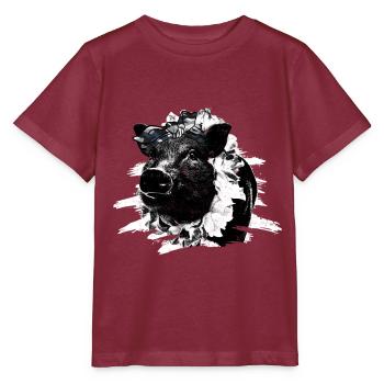 Pig Tshirt Children Women Piglet Piglet Piglet - Stanley/Stella MINI CREATOR Kids’ T-Shirt - burgundy - Front - Kain (125cm)