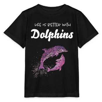 Life Is Better With Dolphins Delfine - Stanley/Stella MINI CREATOR Kids’ T-Shirt - black - Front - Mikhail (115cm)