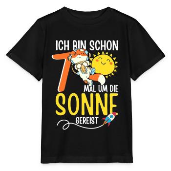 Süßer Fuchs Astronaut 7. Geburtstag Sonne Rakete - Stanley/Stella Kinder T-Shirt MINI CREATOR  - Schwarz - Vorne - Mikhail (115cm)