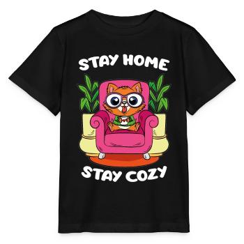 6 Rester à la maison Rester confortable copie - T-shirt bio MINI CREATOR Stanley/Stella Enfant - noir - Devant - Mikhail (115cm)