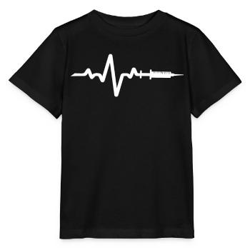 Weisses Spritzen Design Mit EKG Linie - Stanley/Stella Kinder T-Shirt MINI CREATOR  - Schwarz - Vorne - Mikhail (115cm)