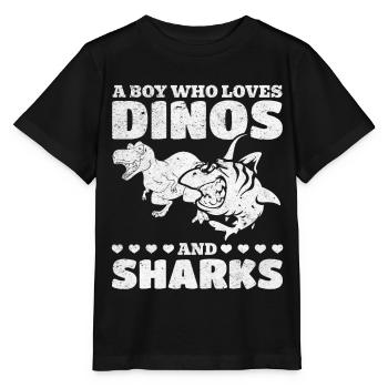 Dinosaurier Great White Shark Ein Junge, der Dinos - Stanley/Stella Kinder T-Shirt MINI CREATOR  - Schwarz - Vorne - Mikhail (115cm)