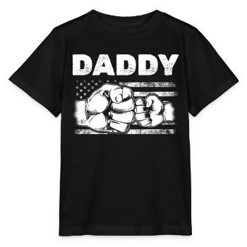 Patriotic Daddy DRAPEAU AMÉRICAIN Papa & Fils Fist Bump - T-shirt bio MINI CREATOR Stanley/Stella Enfant - noir - Devant - Mikhail (115cm)