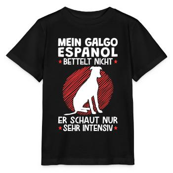 Galgo Espanol schaut sehr intensiv Windhund - Stanley/Stella Kinder T-Shirt MINI CREATOR  - Schwarz - Vorne - Mikhail (115cm)