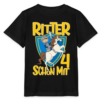 4 Jahre Jungen Ritter Geburtstagsmotiv Geschenk - Stanley/Stella Kinder T-Shirt MINI CREATOR  - Schwarz - Vorne - Mikhail (115cm)