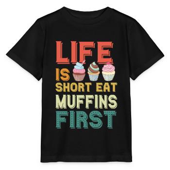 First muffins eat sweet pastries - Stanley/Stella MINI CREATOR Kids’ T-Shirt - black - Front - Mikhail (115cm)