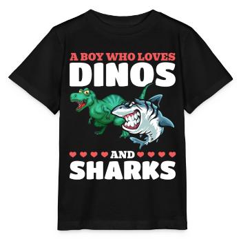 Dinosaurier Great White Shark Ein Junge, der Dinos - Stanley/Stella Kinder T-Shirt MINI CREATOR  - Schwarz - Vorne - Mikhail (115cm)