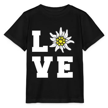 Edelweiß LOVE Alpen Berge Alpen-Edelweiß Wandern - Stanley/Stella Kinder T-Shirt MINI CREATOR  - Schwarz - Vorne - Mikhail (115cm)