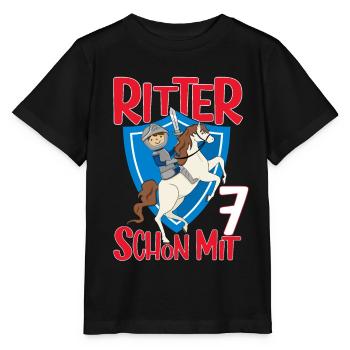 Ritter Geburtstagsmotiv 7 Jahre Jungen Geschenk - Stanley/Stella Kinder T-Shirt MINI CREATOR  - Schwarz - Vorne - Mikhail (115cm)