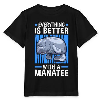 Tout va mieux avec les mammifères marins lamantins - T-shirt bio MINI CREATOR Stanley/Stella Enfant - noir - Devant - Mikhail (115cm)