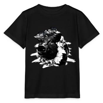 Schwein Tshirt Kinder Frauen Ferkel Pig Ferkelchen - Stanley/Stella Kinder T-Shirt MINI CREATOR  - Schwarz - Vorne - Mikhail (115cm)