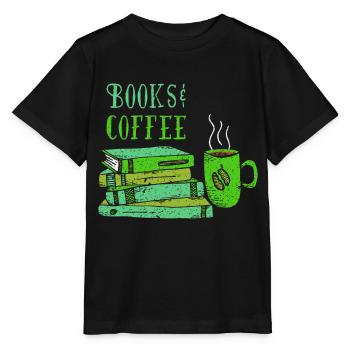 Bücher Kaffee Kaffeeliebhaber Buch Bibliothek - Stanley/Stella Kinder T-Shirt MINI CREATOR  - Schwarz - Vorne - Mikhail (115cm)