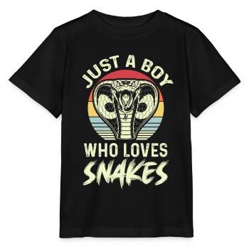 Junge liebt Schlangen Kobra Schlange Boa - Stanley/Stella Kinder T-Shirt MINI CREATOR  - Schwarz - Vorne - Mikhail (115cm)