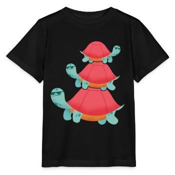 Tortues fraîches avec des lunettes de soleil, empilées, - T-shirt bio MINI CREATOR Stanley/Stella Enfant - noir - Devant - Mikhail (115cm)