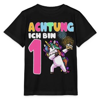 1. Geburtstag Mädchen 1 Jahr Einhorn - Stanley/Stella Kinder T-Shirt MINI CREATOR  - Schwarz - Vorne - Mikhail (115cm)