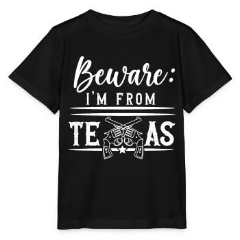 Vorsicht Ich Bin Aus Texas Texanisch Texaner - Stanley/Stella Kinder T-Shirt MINI CREATOR  - Schwarz - Vorne - Mikhail (115cm)