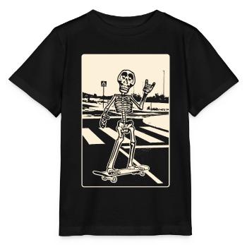 Skeleton on skateboard crosses a country road. - Stanley/Stella MINI CREATOR Kids’ T-Shirt - black - Front - Mikhail (115cm)