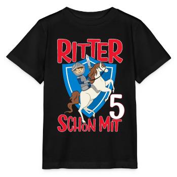 Ritter Geburtstagsmotiv 5 Jahre Jungen Geschenk - Stanley/Stella Kinder T-Shirt MINI CREATOR  - Schwarz - Vorne - Mikhail (115cm)