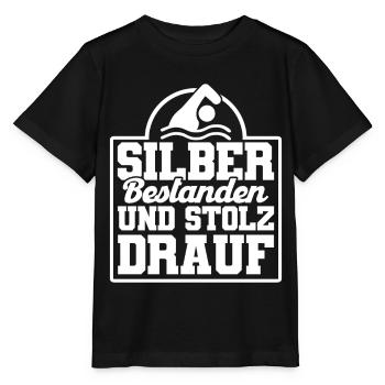 Silber Schwimmer Prüfung Silber Schwimmabzeichen - Stanley/Stella Kinder T-Shirt MINI CREATOR  - Schwarz - Vorne - Mikhail (115cm)