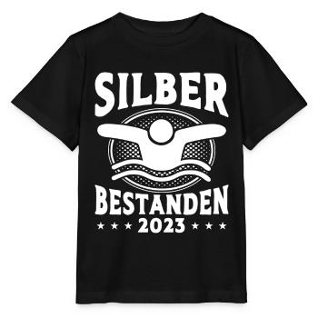 Silber Schwimmer Prüfung Silber Schwimmabzeichen - Stanley/Stella Kinder T-Shirt MINI CREATOR  - Schwarz - Vorne - Mikhail (115cm)
