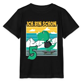 Dino Geburtstagsmotiv 5 Jahre Jungen Geschenkidee - Stanley/Stella Kinder T-Shirt MINI CREATOR  - Schwarz - Vorne - Mikhail (115cm)
