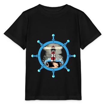 Maritime Steering Wheel Lighthouse Coast North Sea Ahoy - Stanley/Stella MINI CREATOR Kids’ T-Shirt - black - Front - Mikhail (115cm)