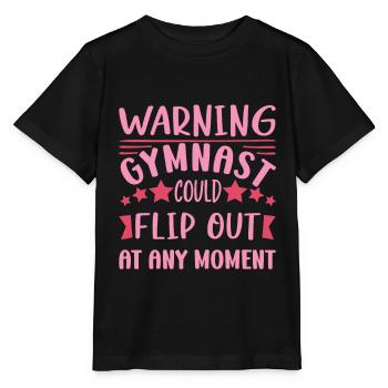 Warning Gymnast Could Flip out At Any Moment - Stanley/Stella Kinder T-Shirt MINI CREATOR  - Schwarz - Vorne - Mikhail (115cm)