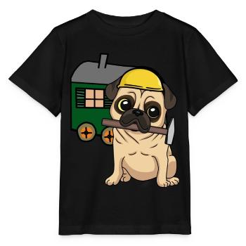 Construction Site Craftsman Dog Pug Construction Truck Job Hammer - Stanley/Stella MINI CREATOR Kids’ T-Shirt - black - Front - Mikhail (115cm)